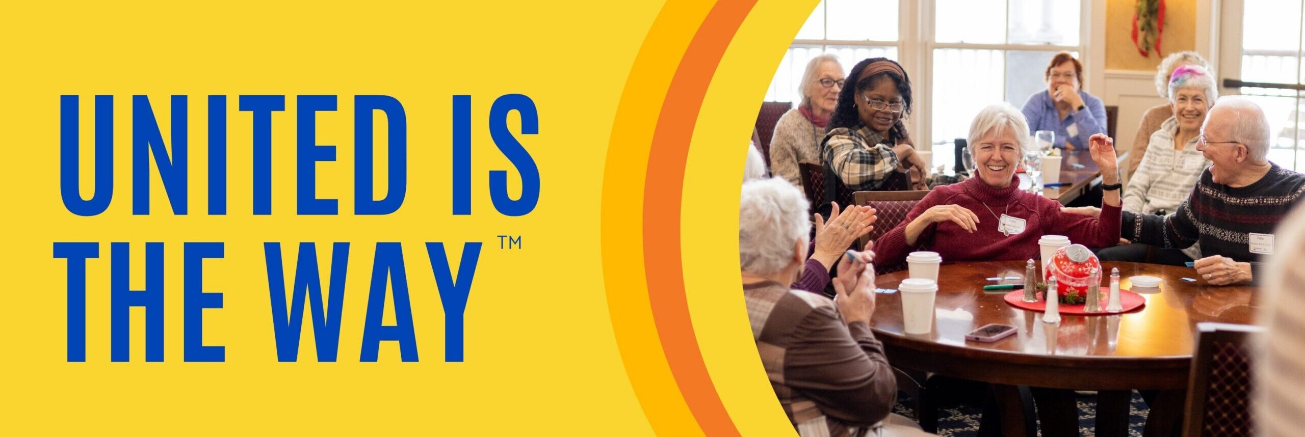 A banner image that says "United is the way" with a photo of Bone Builders particapant laughing together that their recognition event.